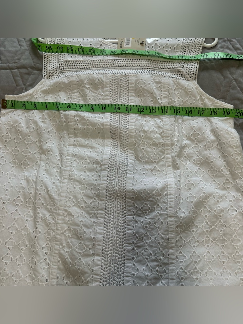 Sz M⭐️NWT Denver Hayes White Lined Cotton Eyelet Sleeveless Shift Dress PTP 19” - Picture 6 of 8